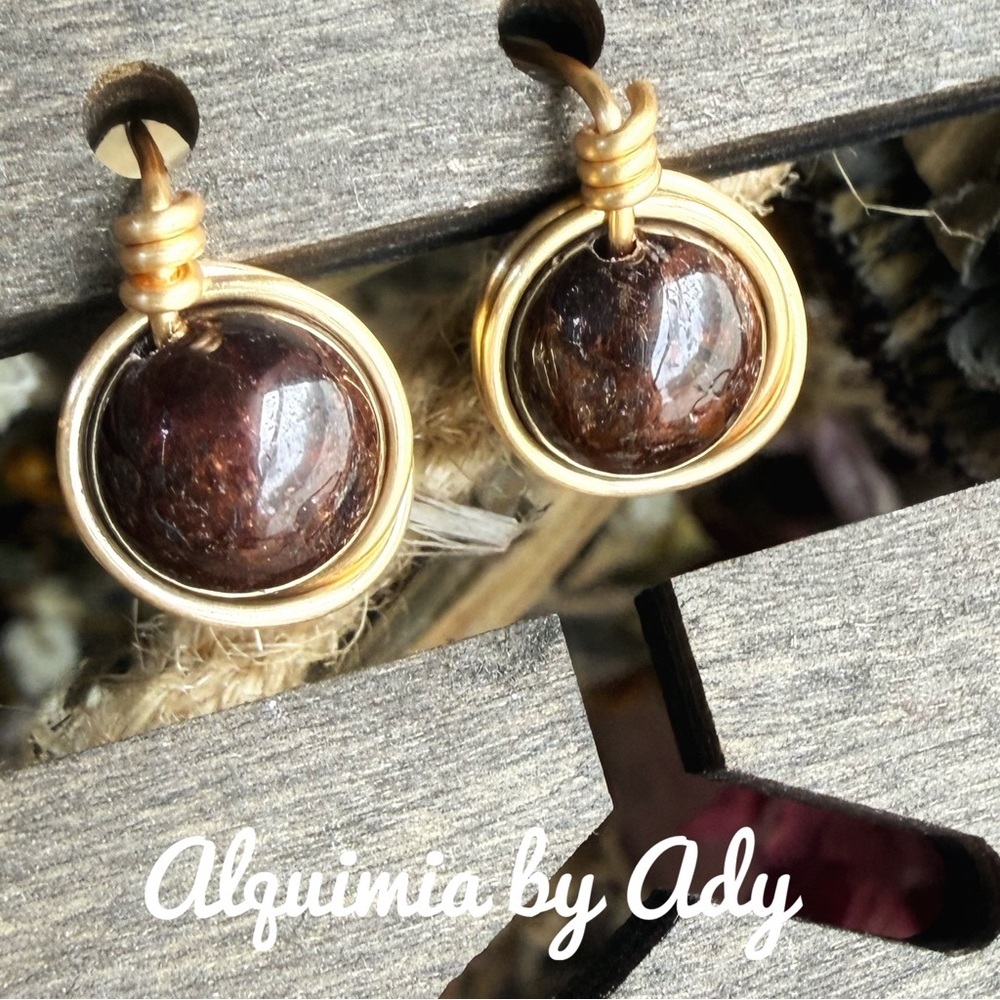 Fall Gold halo and Deep wine garnet Earrings